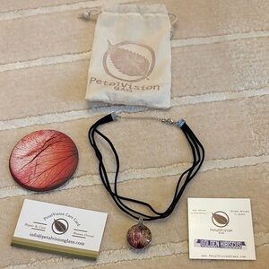PetalVision glass necklace- brand new got as gift- golden hibiscus color